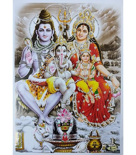 Amazon.co.jp: シヴァとパールヴァティーwith子Lord Balガネーシャ、A